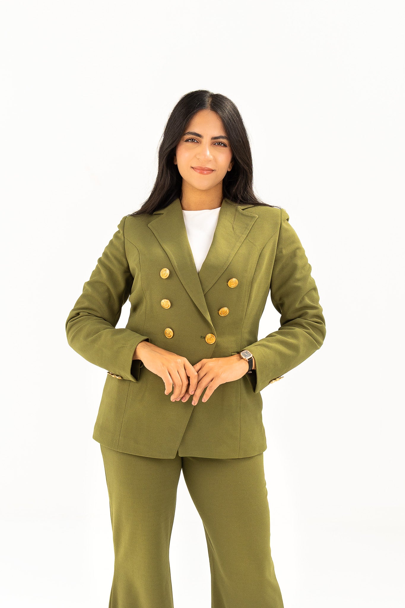 Olive Double  Breasted Suit