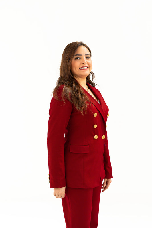 Burgundy blazer with gold button