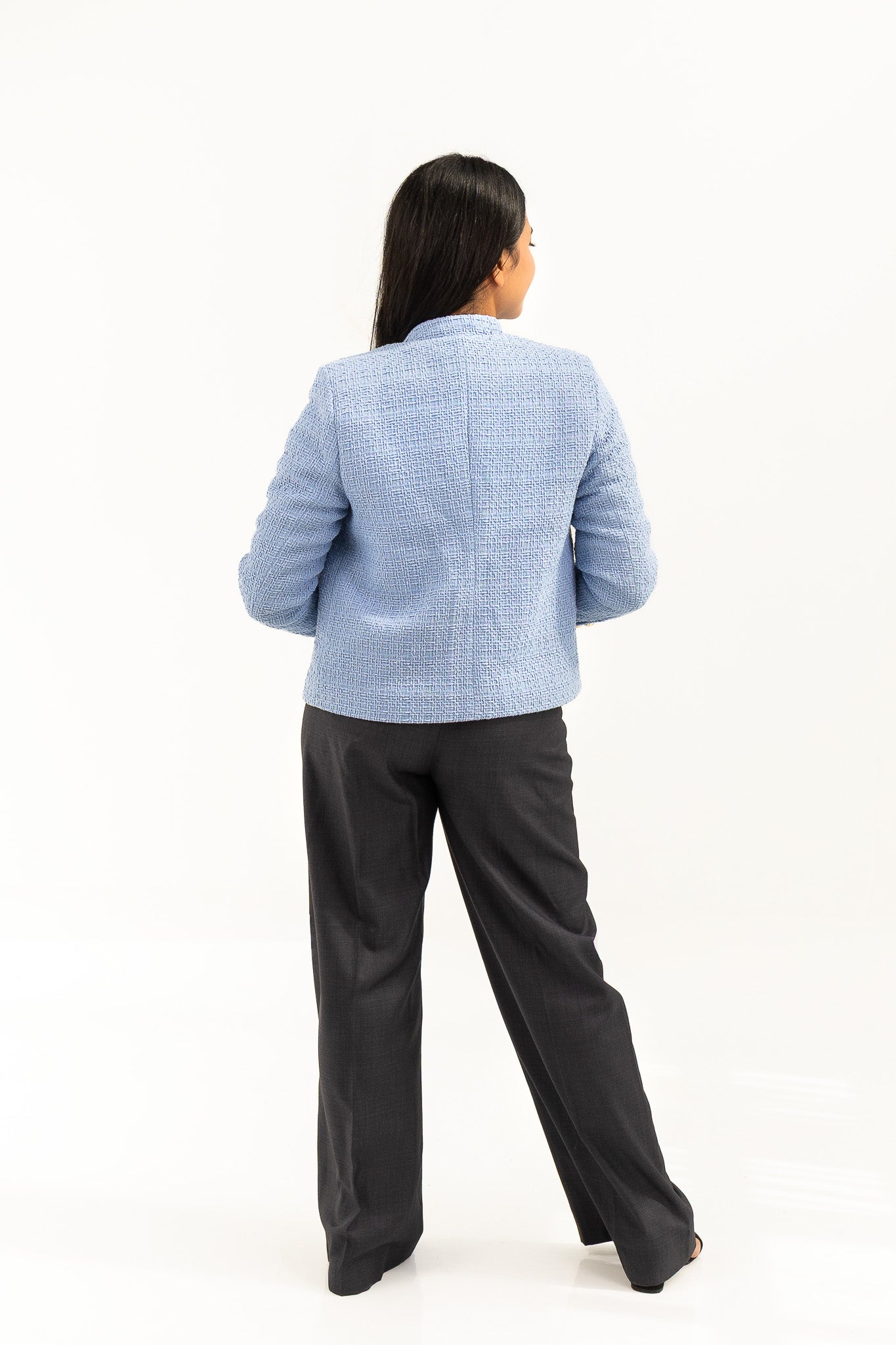 Textured Cropped Baby Blue Blazer