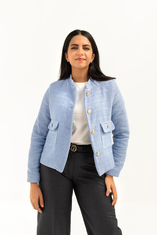 Textured Cropped Baby Blue Blazer