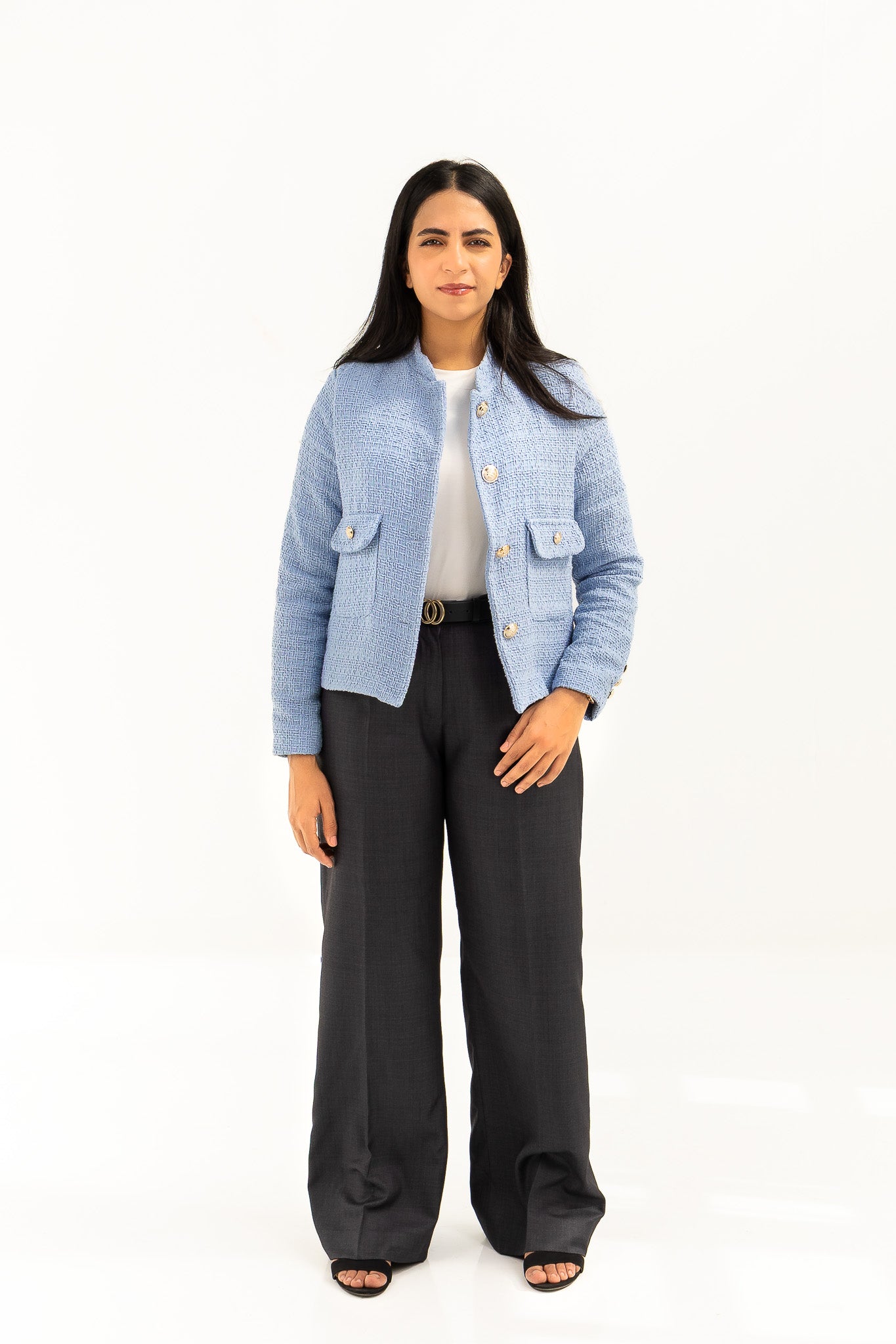 Textured Cropped Baby Blue Blazer