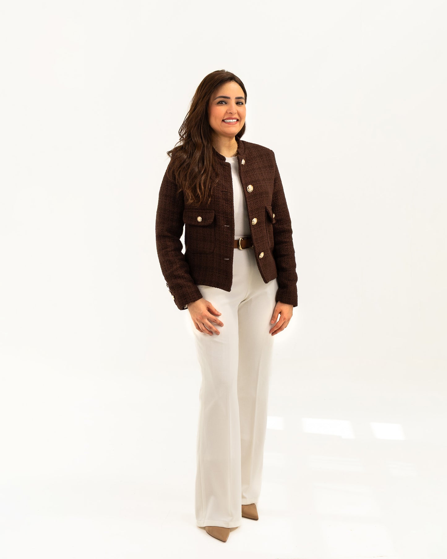 Textured Cropped Brown Blazer