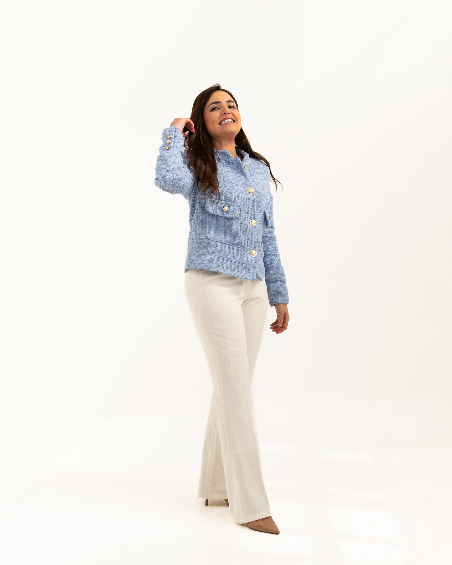 Textured Cropped Baby Blue Blazer