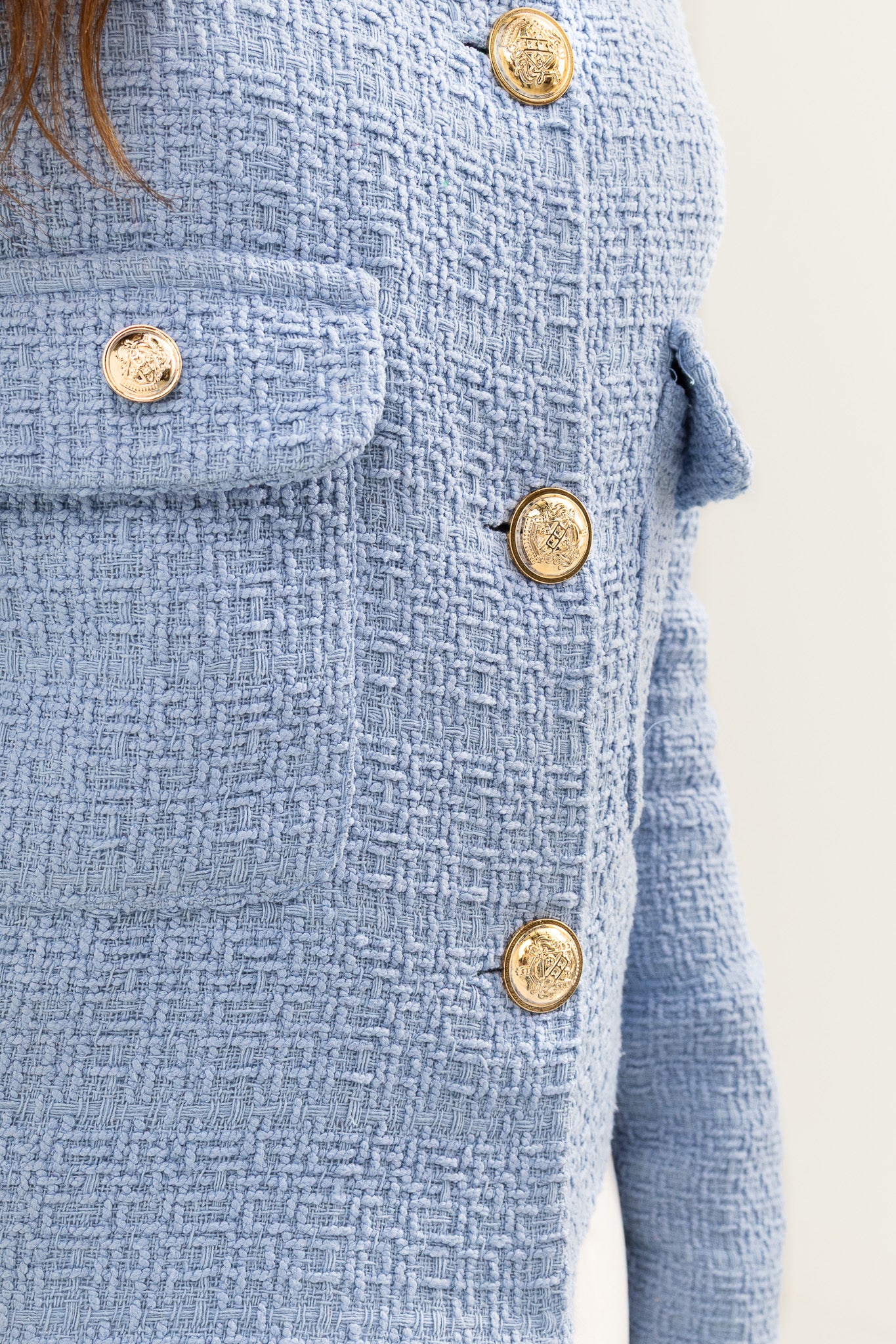 Textured Cropped Baby Blue Blazer