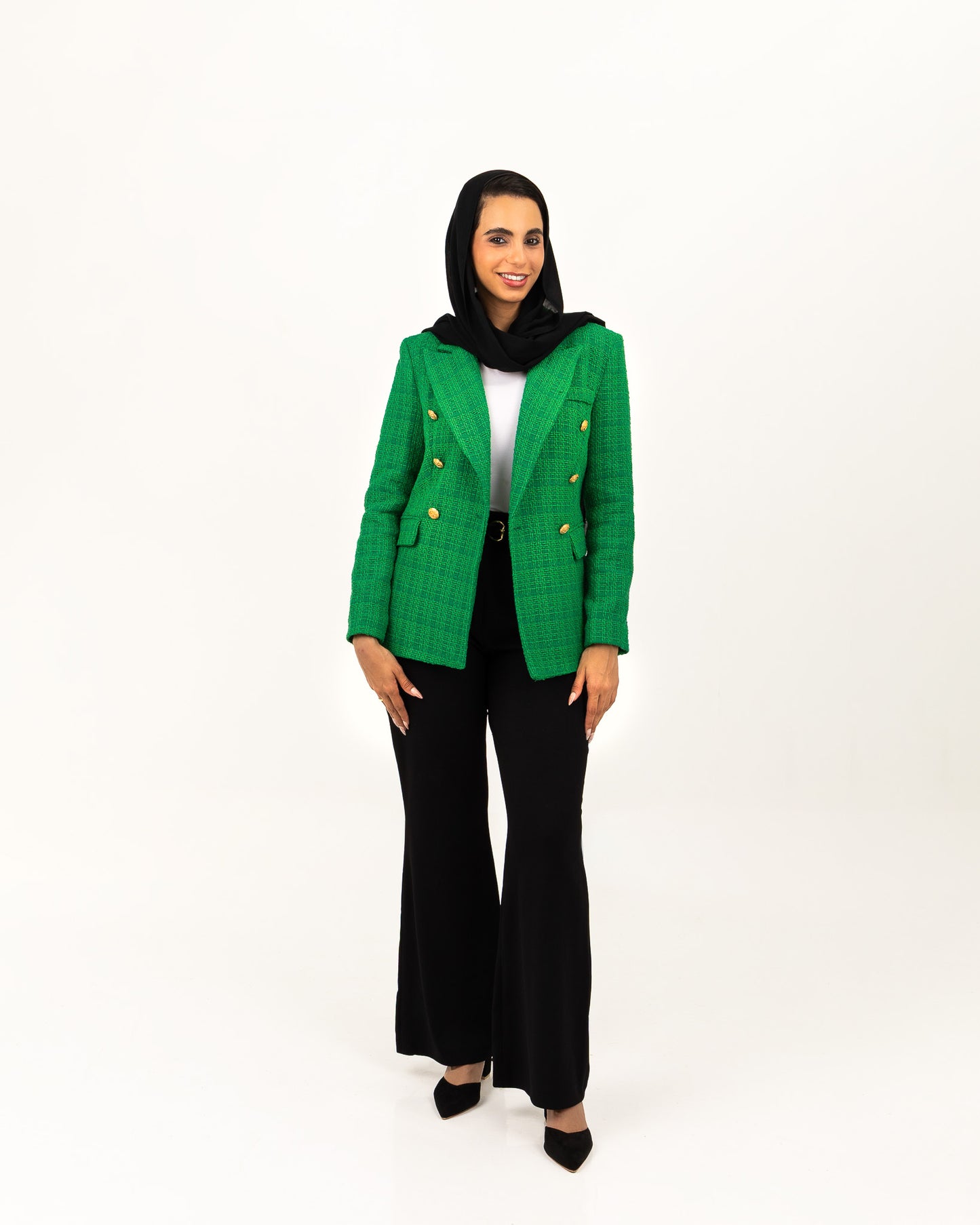 Textured Long Green Blazer