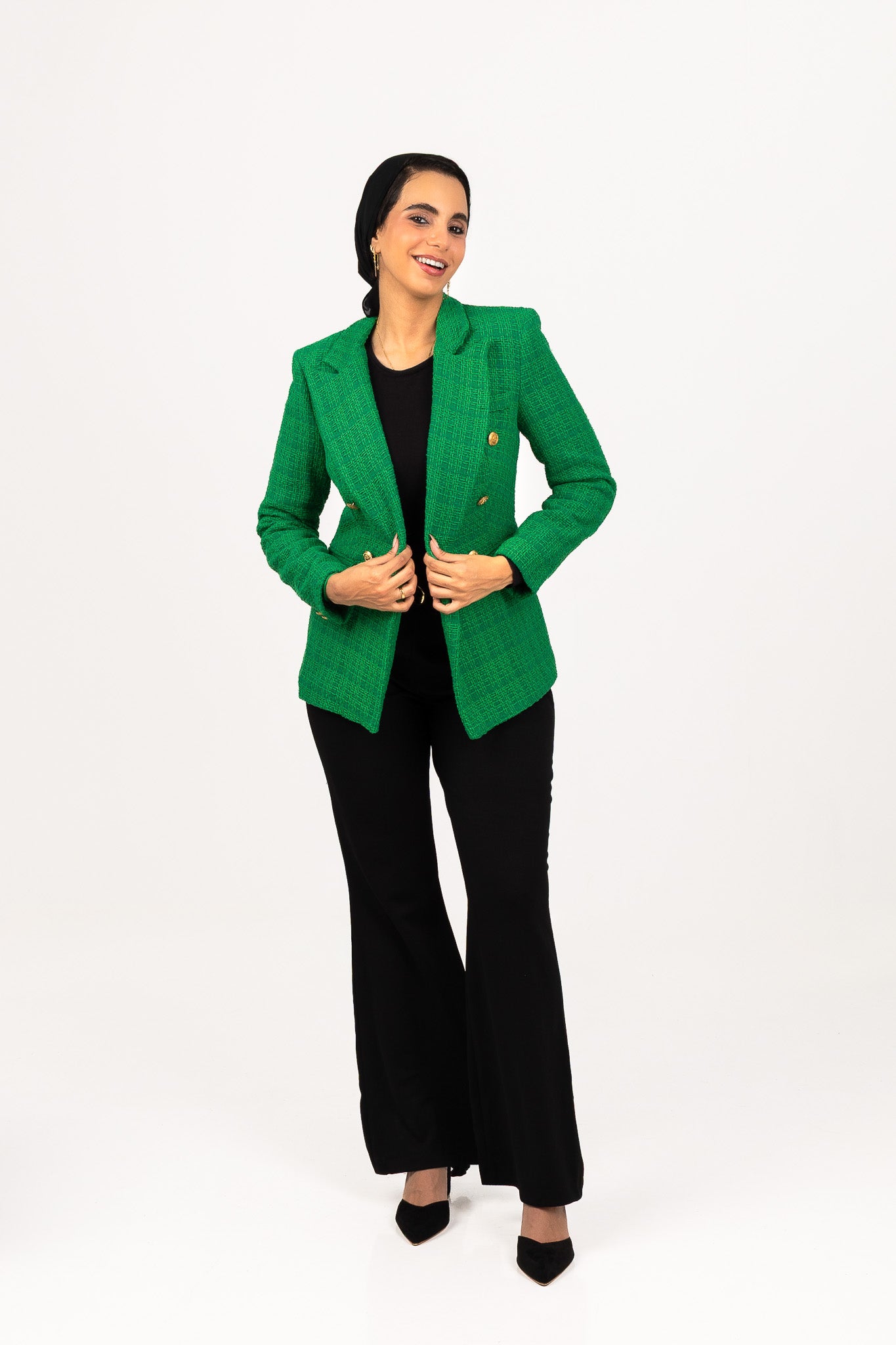 Textured Long Green Blazer