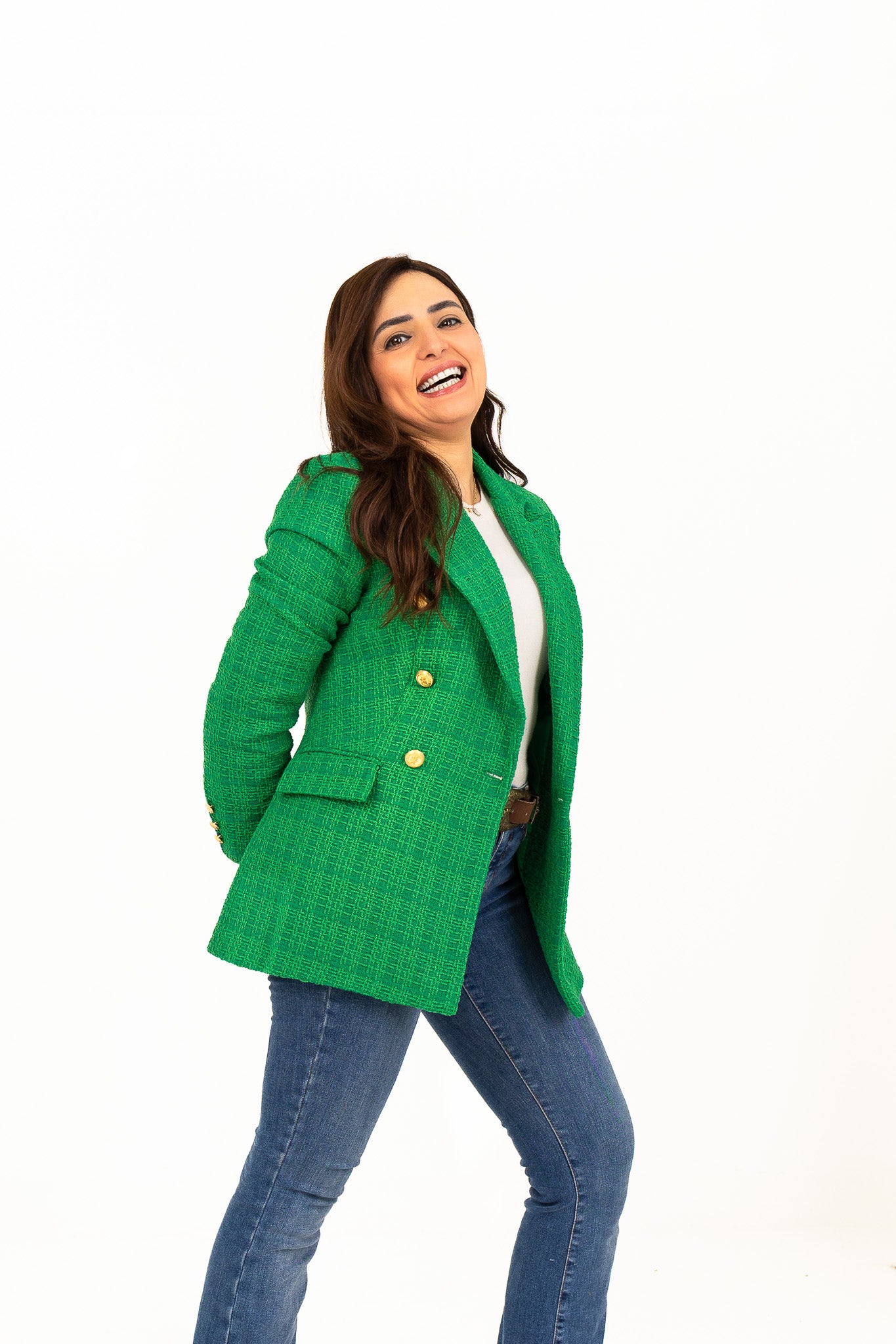 Textured Long Green Blazer