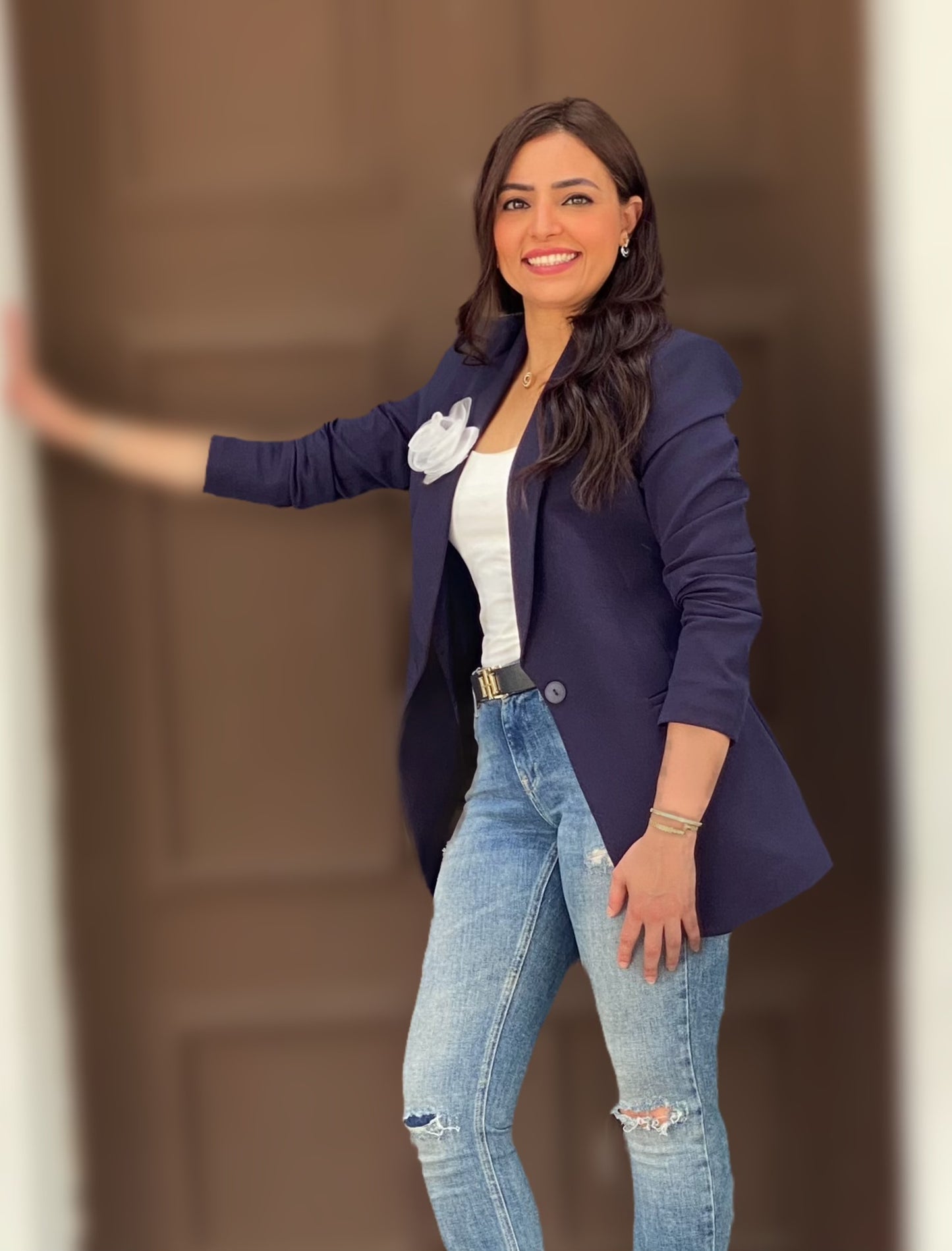 Navy Blue Blazer With Belt