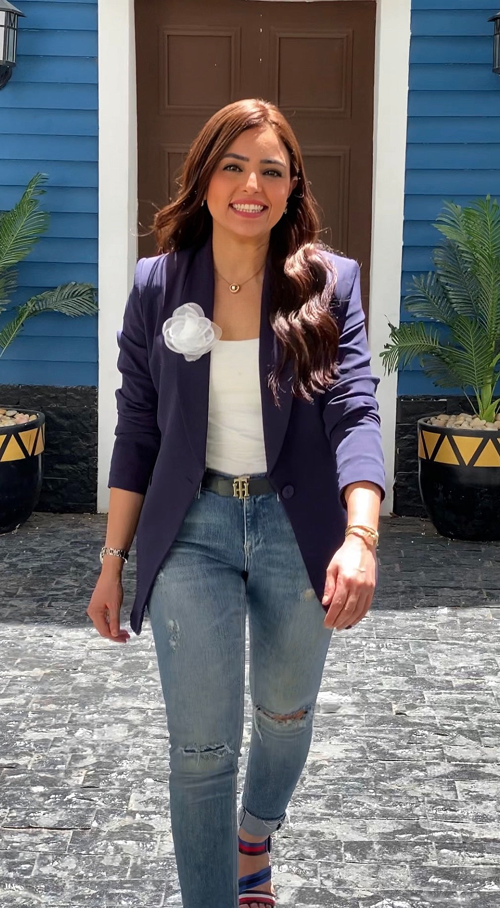 Navy Blue Blazer With Belt