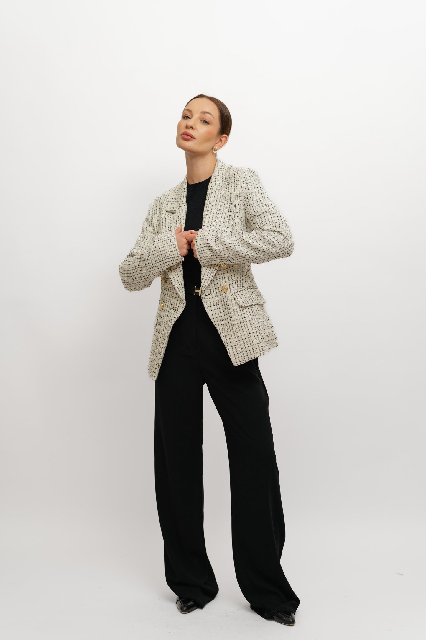 Textured White*Black Blazer