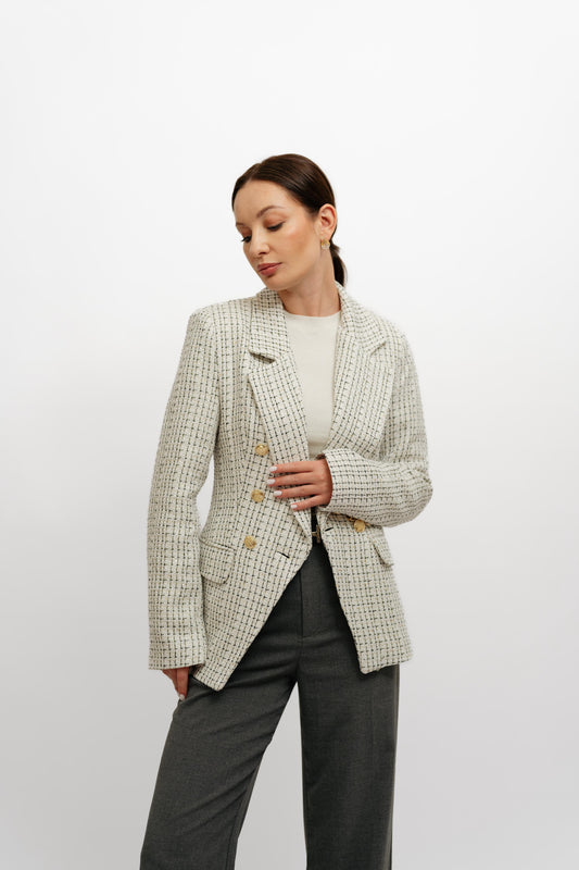 Textured White*Black Blazer