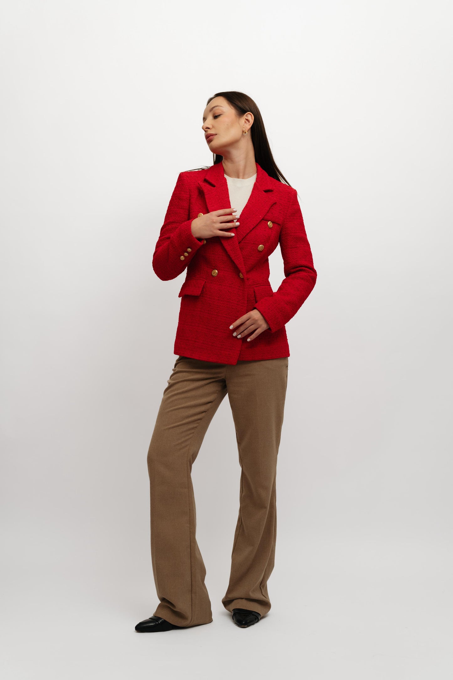 Textured long Red Blazer