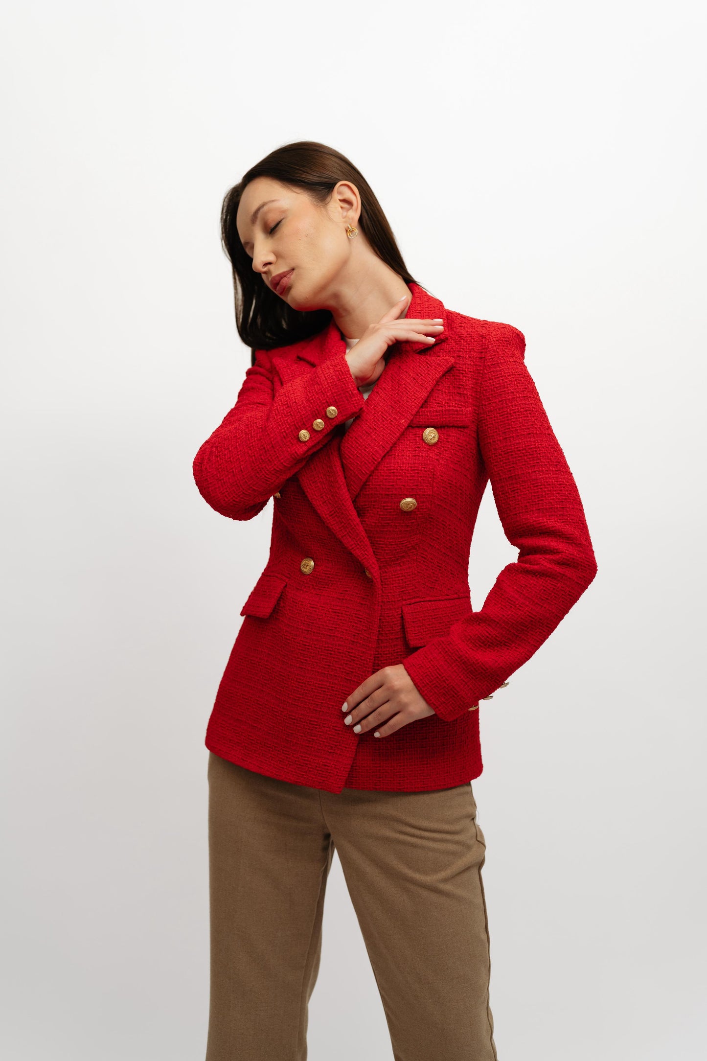 Textured long Red Blazer
