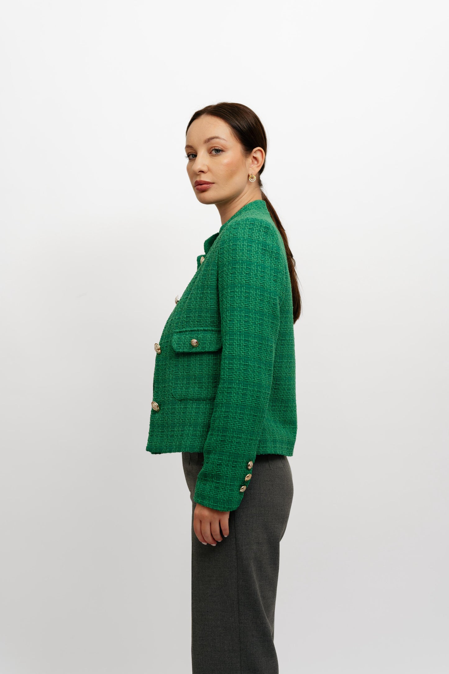 Textured Cropped Green Blazer