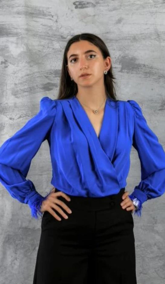 Royal Blue Feather Blouse