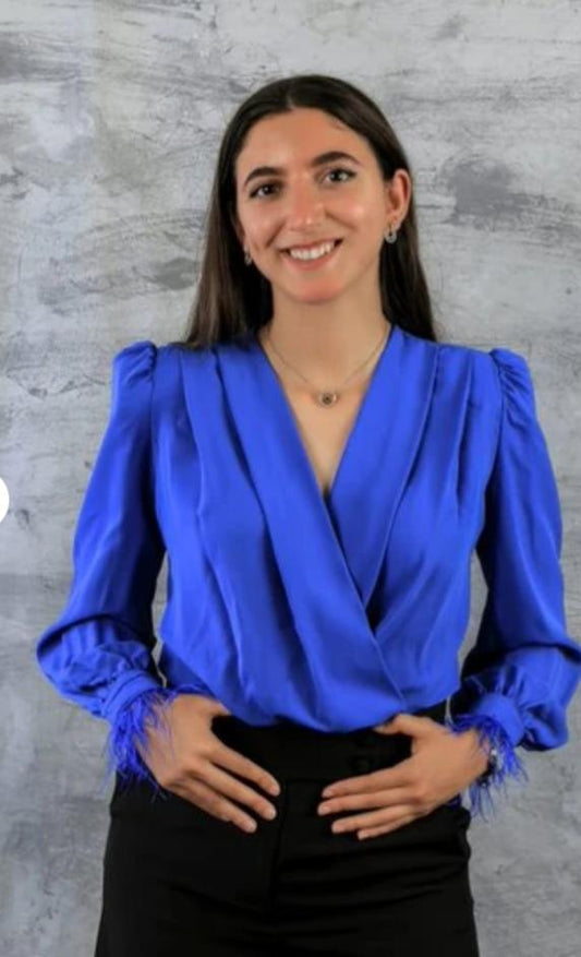 Royal Blue Feather Blouse