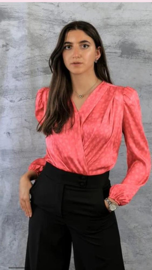 Dotted Pink Drape Blouse