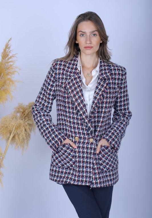 Blue Multicolored checkered blazer