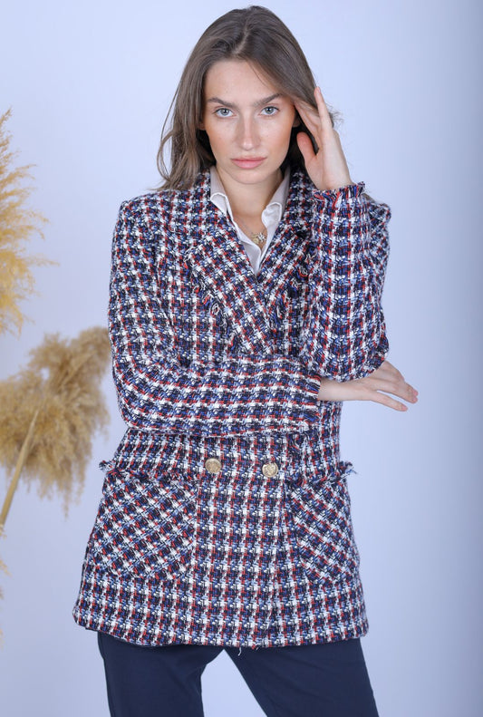 Blue Multicolored checkered blazer