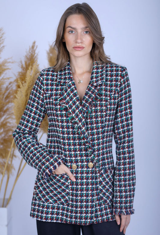 Green Multicolored Checkered Blazer