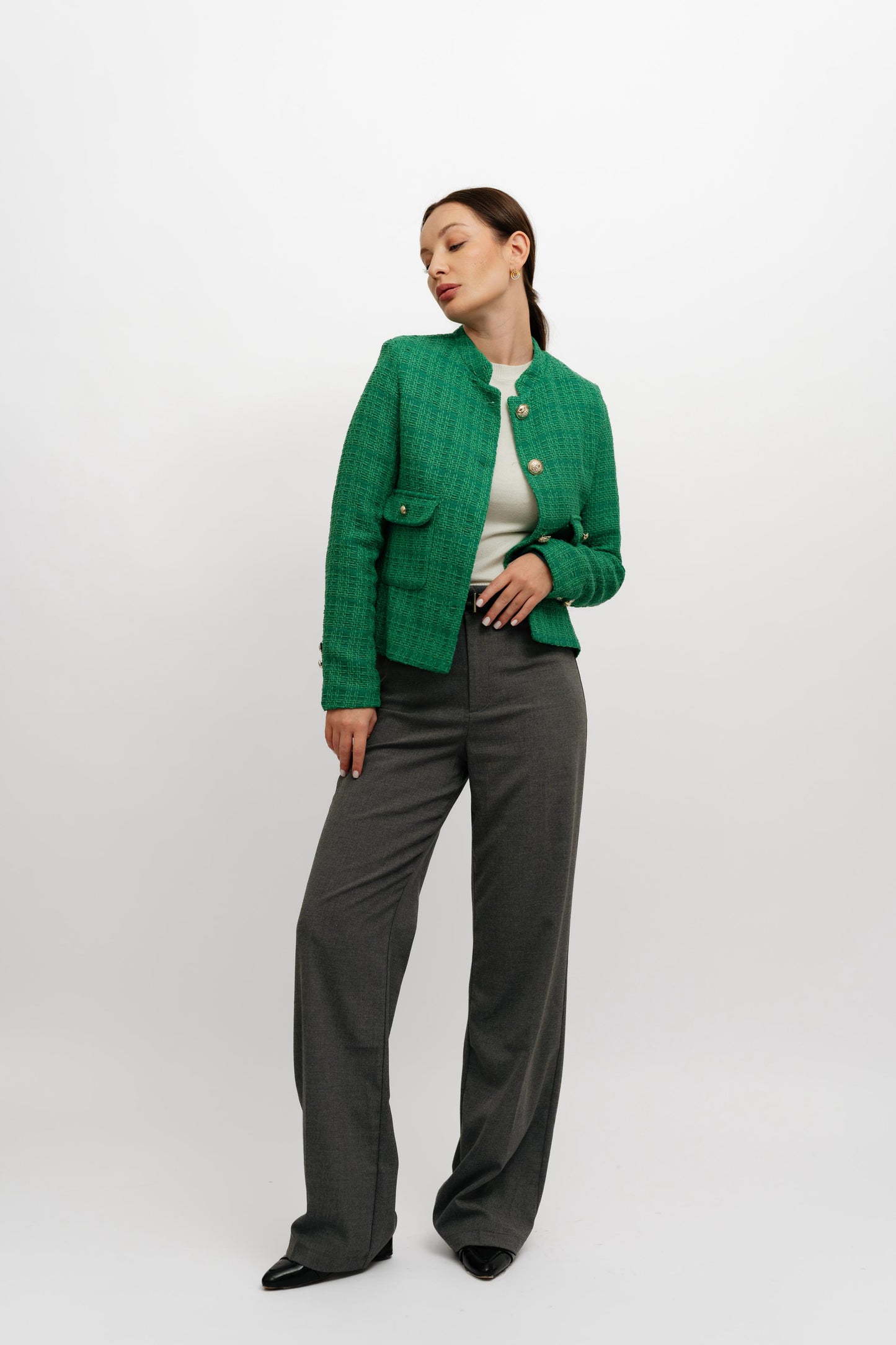 Textured Cropped Green Blazer