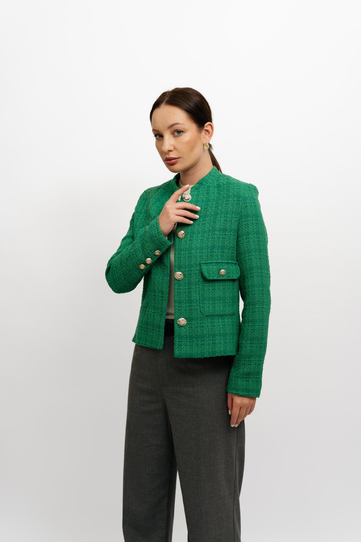 Textured Cropped Green Blazer