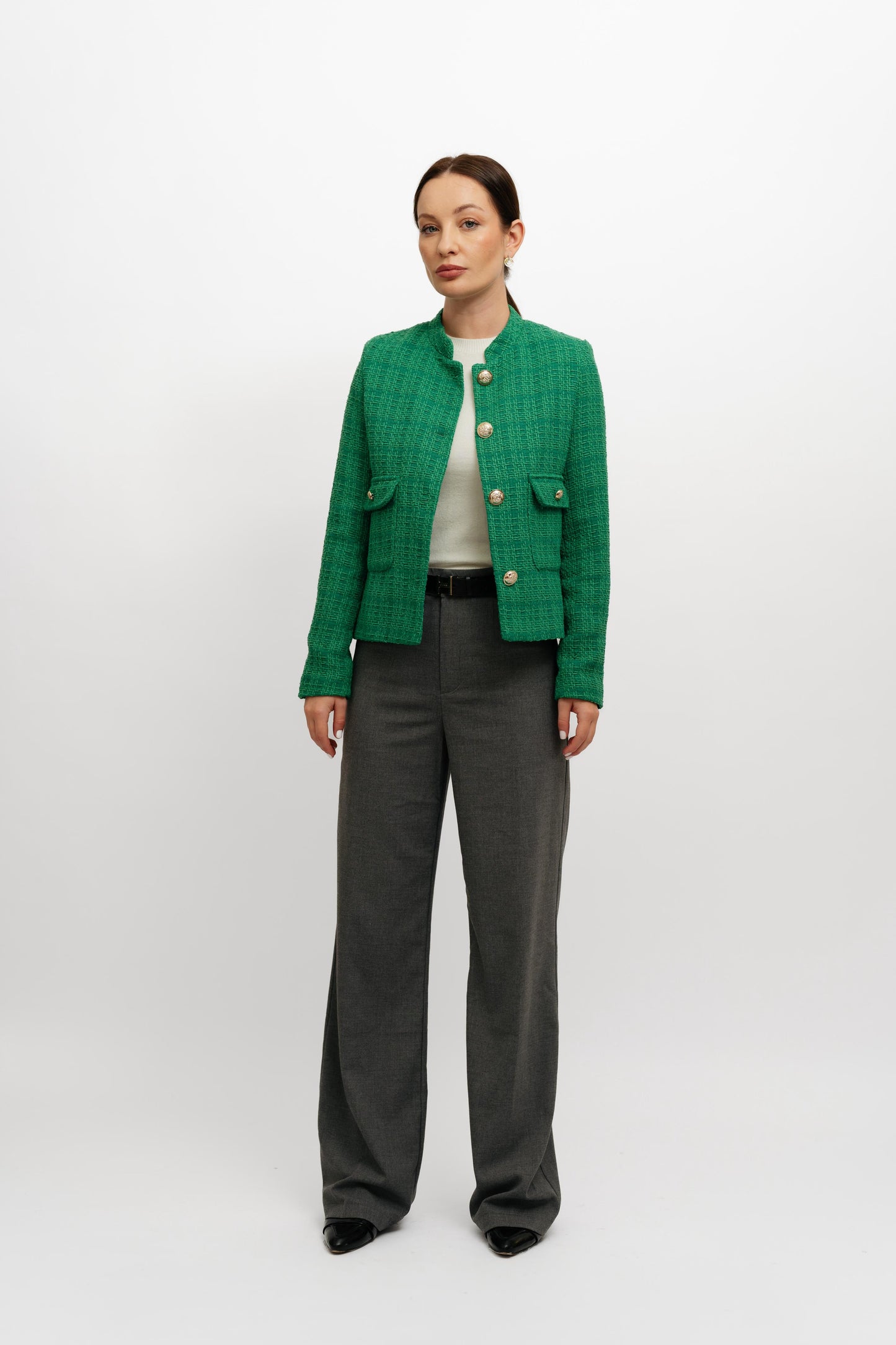 Textured Cropped Green Blazer