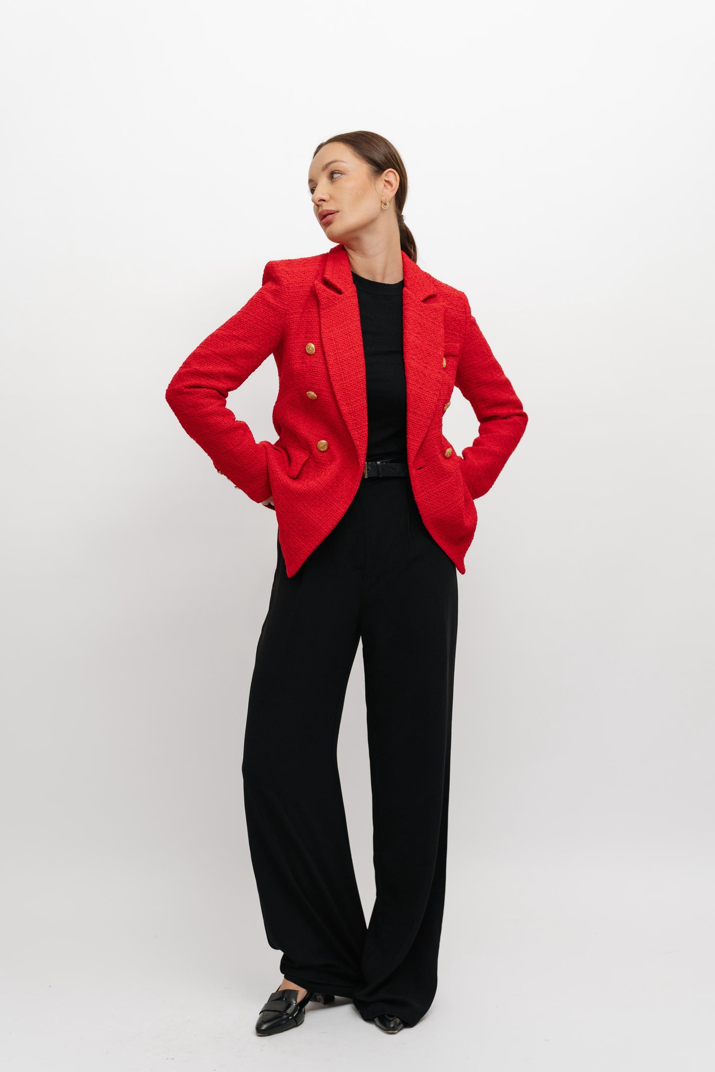 Textured long Red Blazer